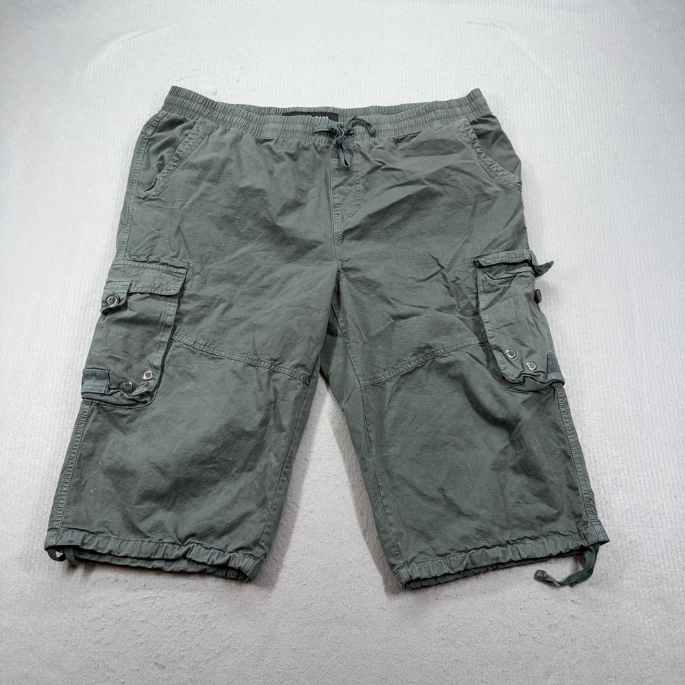 XRAY Jeans Cargo Shorts Mens 40 Green Elastic Waist Drawstring Cotton Utility